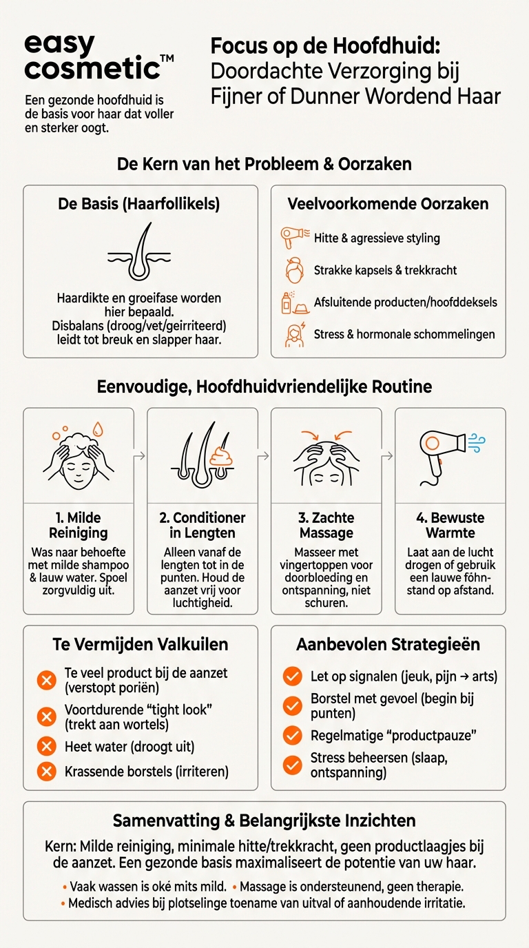 Hoe verzorg ik mijn hoofdhuid als ik de neiging heb tot fijn of dunner wordend haar?