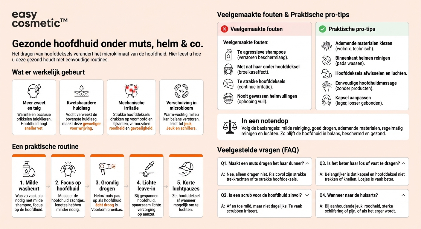 Hoe verzorg ik mijn hoofdhuid optimaal als ik vaak mutsen, helmen of andere hoofddeksels draag?