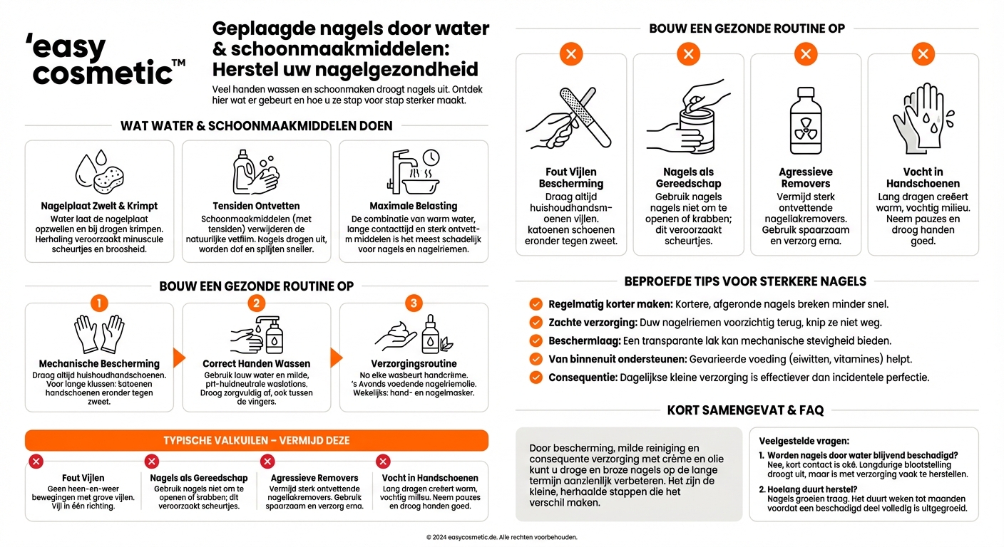 Hoe verzorg ik mijn nagels na veelvuldig contact met water en schoonmaakmiddelen?