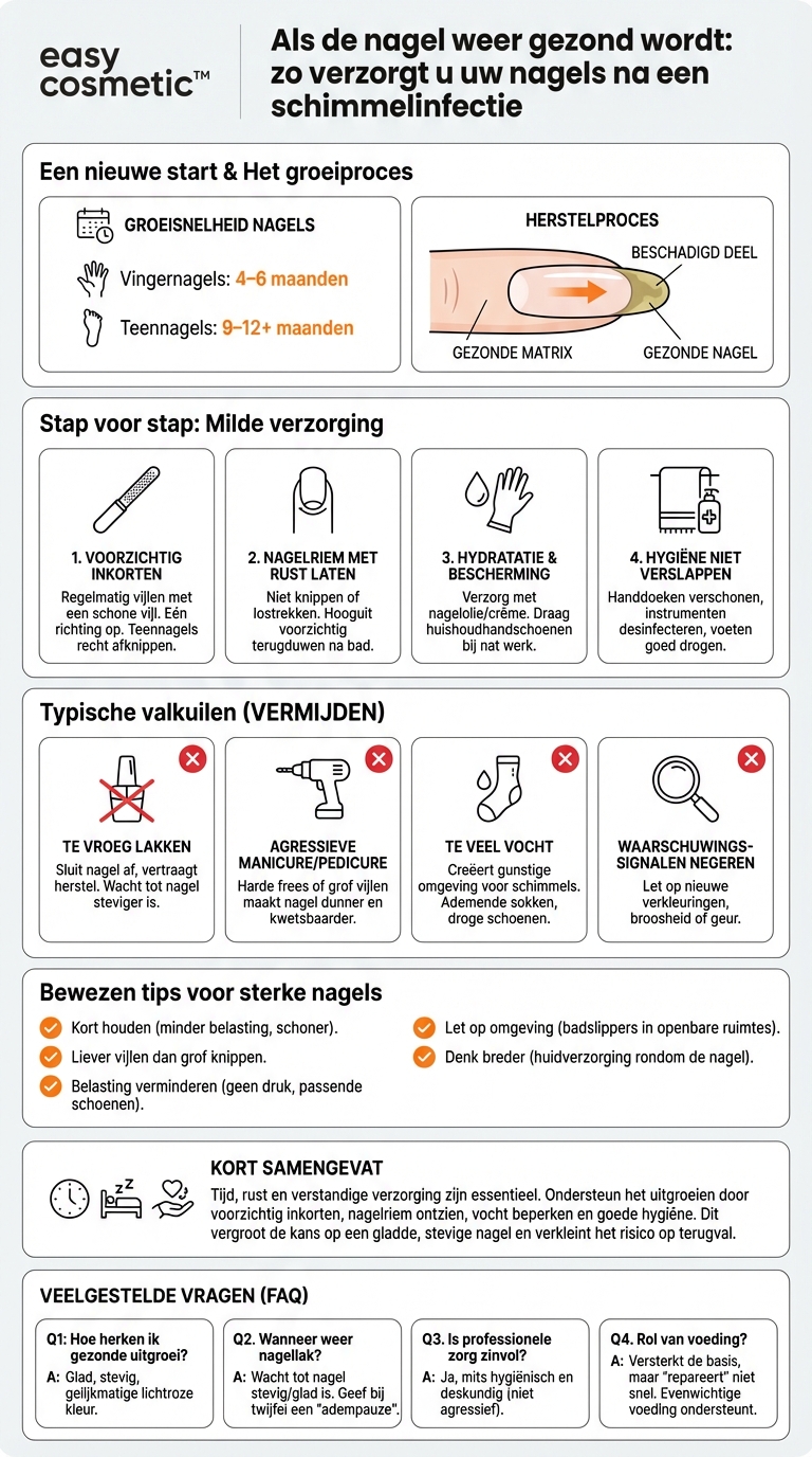 Hoe verzorg ik mijn nagels wanneer ze na een schimmelnagel weer aangroeien?
