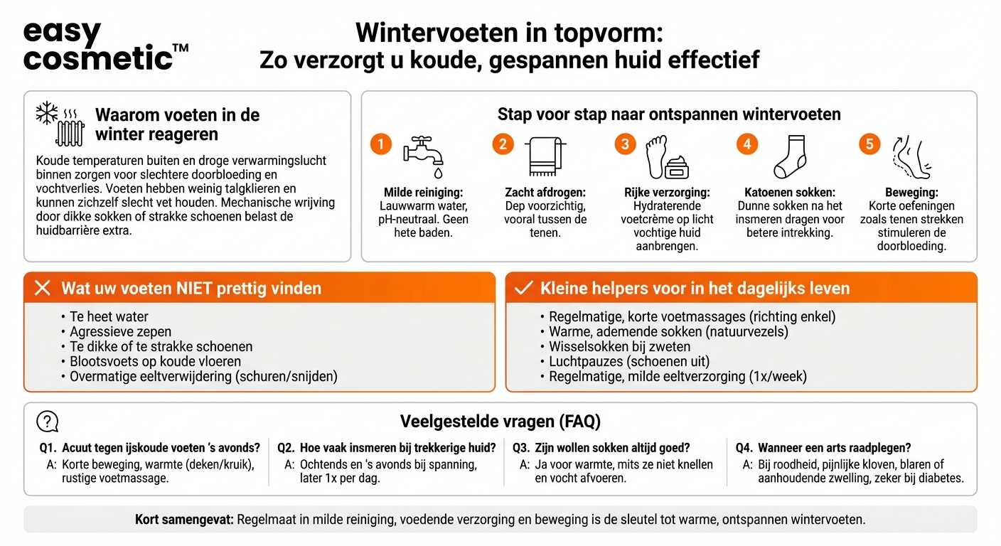 Hoe verzorg ik mijn voeten in de winter wanneer ze snel koud worden en de huid strak aanvoelt?