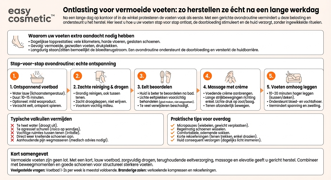 Hoe verzorg ik mijn voeten na een lange werkdag zodat ze kunnen herstellen?