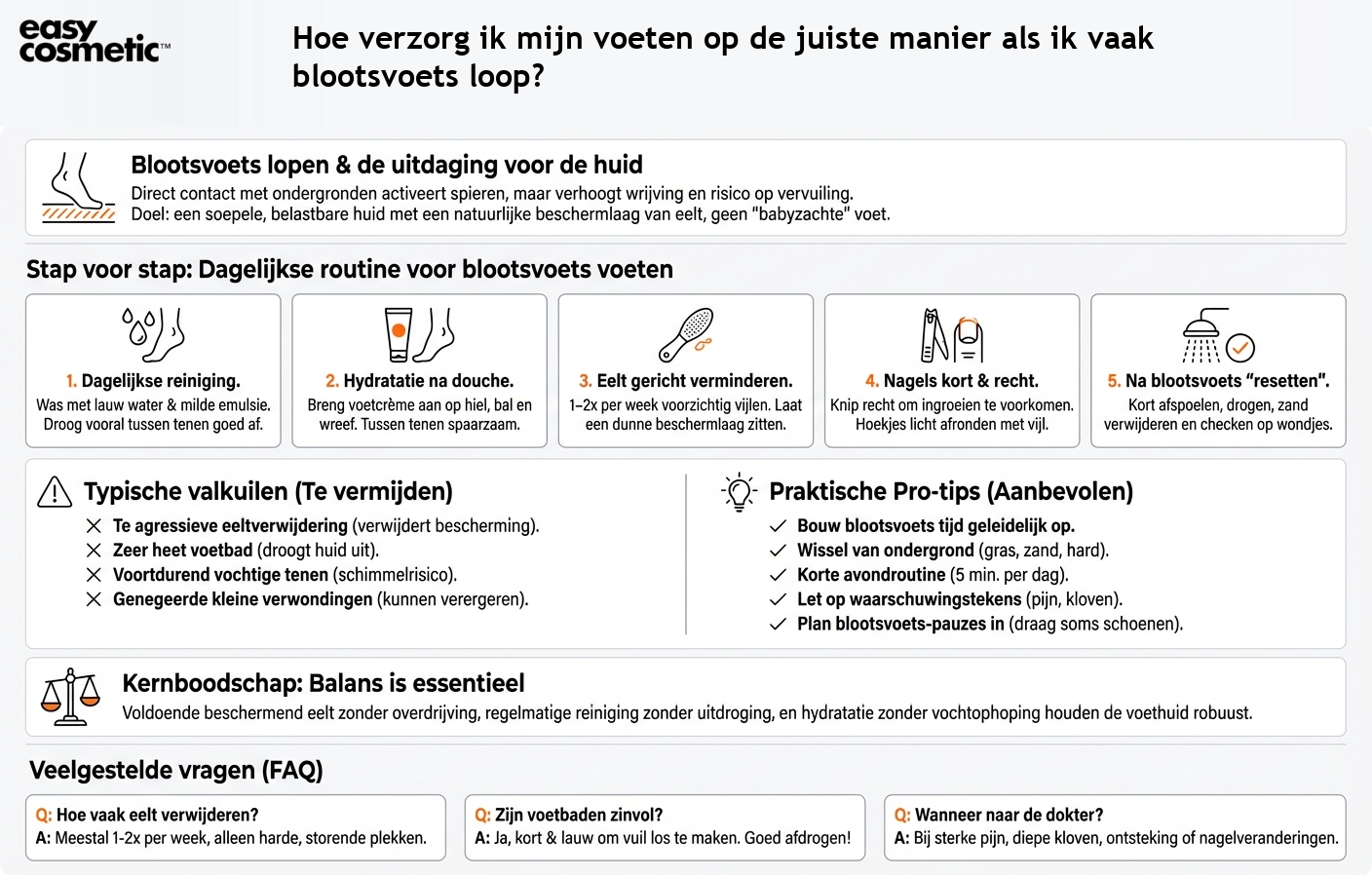 Hoe verzorg ik mijn voeten op de juiste manier als ik vaak blootsvoets loop?