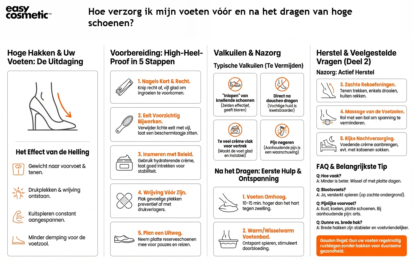 Hoe verzorg ik mijn voeten vóór en na het dragen van hoge schoenen?