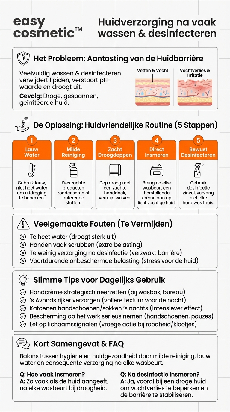 Hoe verzorg je de lichaamshuid optimaal na frequent handen wassen en desinfecteren?