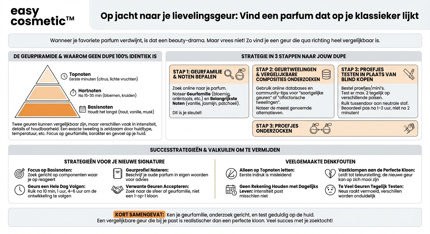 Hoe vind ik een geur die lijkt op een uit het assortiment gehaald lievelingsparfum (dupe)?