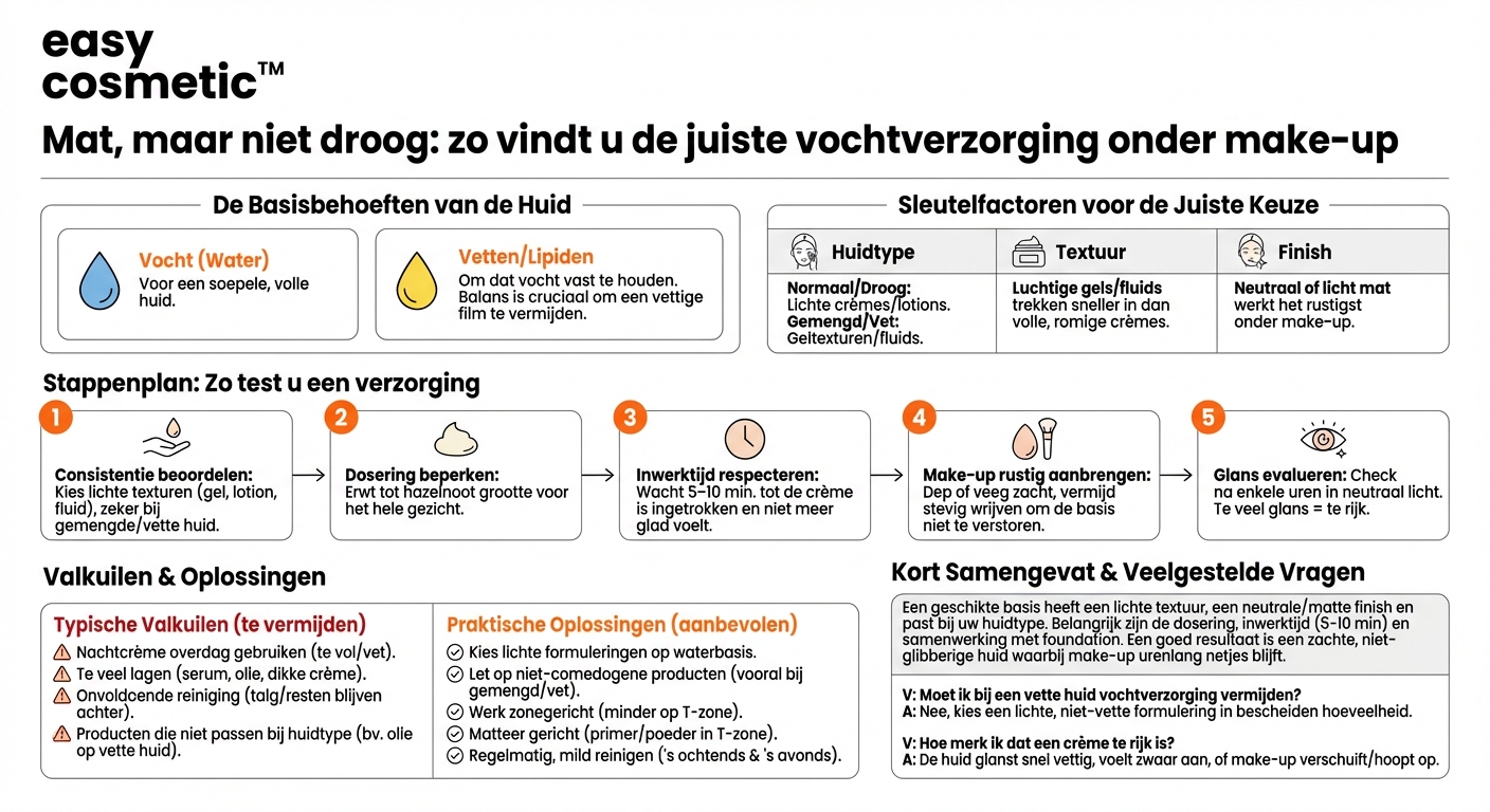 Hoe vind ik een hydraterende verzorging die onder make-up niet vet wordt of glanst?