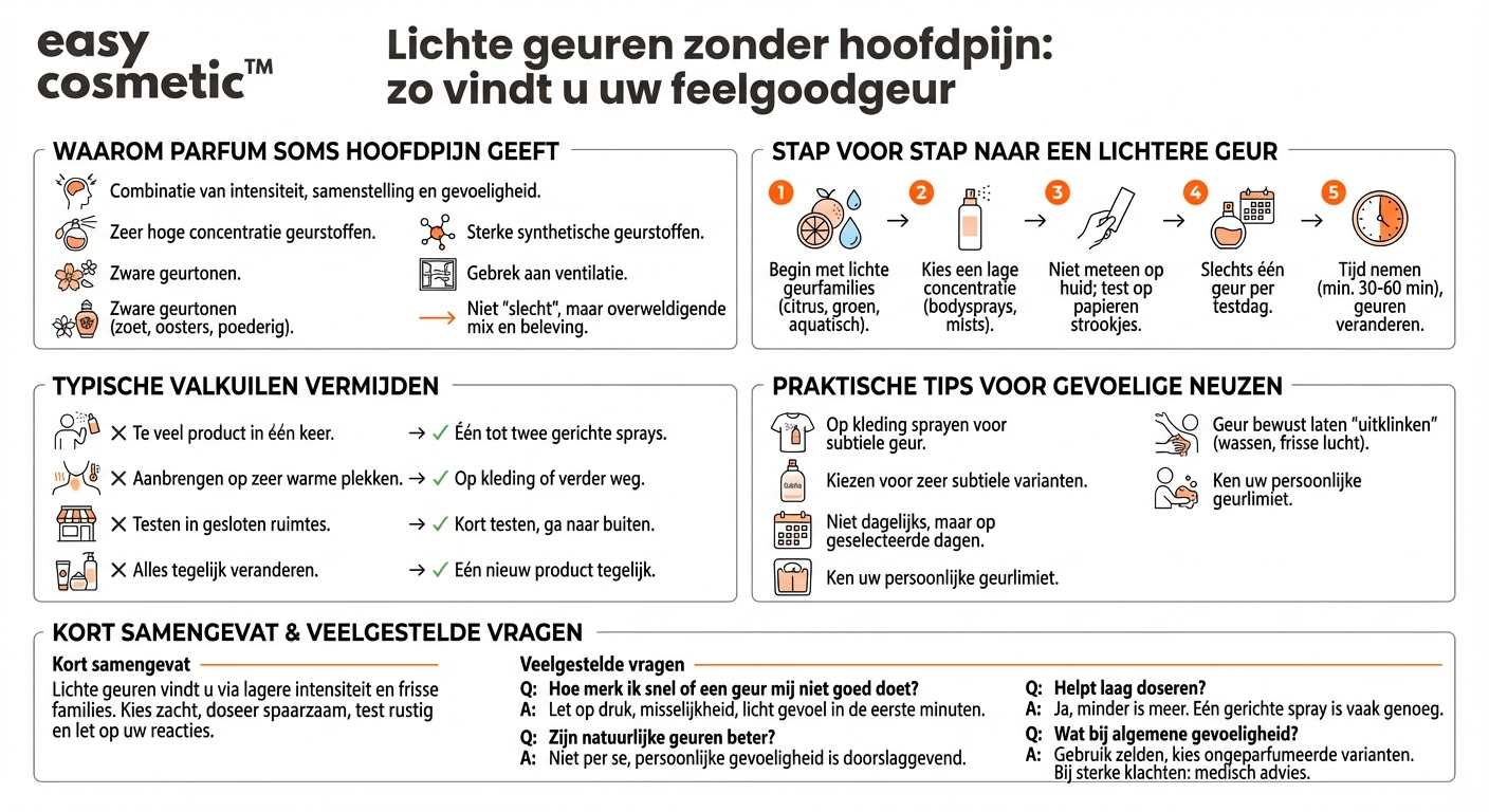 Hoe vind ik lichte geuren die geen hoofdpijn veroorzaken?