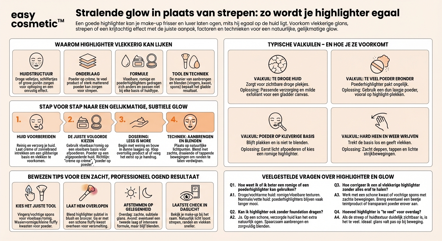 Hoe voorkom ik dat de highlighter vlekkerig of streperig wordt?