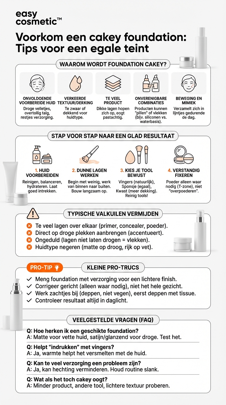 Hoe voorkom ik dat foundation cakey oogt of zich afzet?
