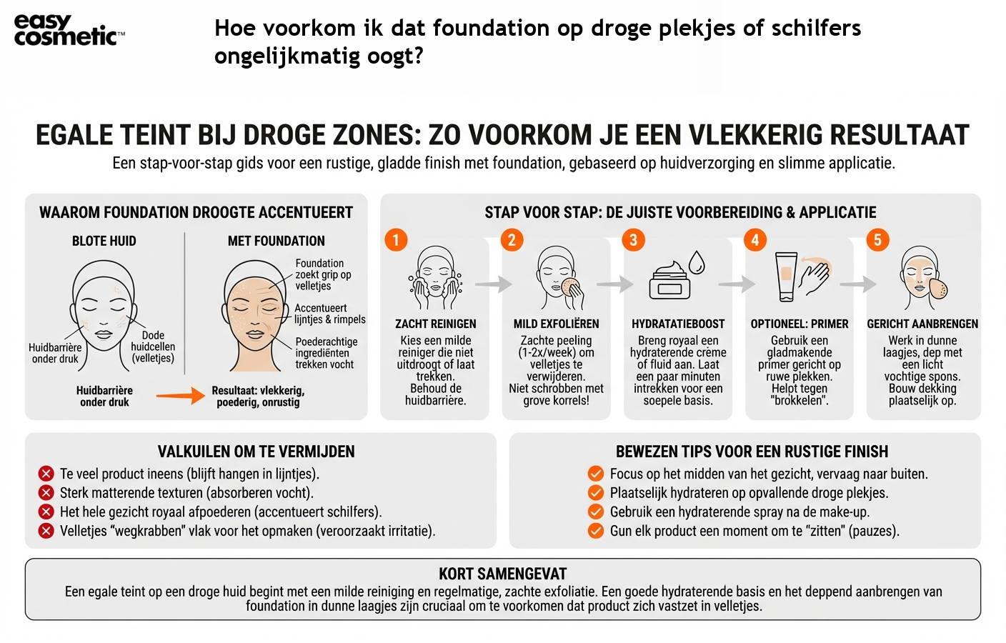 Hoe voorkom ik dat foundation op droge plekjes of schilfers ongelijkmatig oogt?