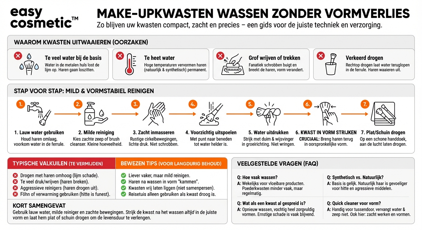 Hoe voorkom ik dat kwasten hun vorm verliezen of uitwaaieren tijdens het wassen?