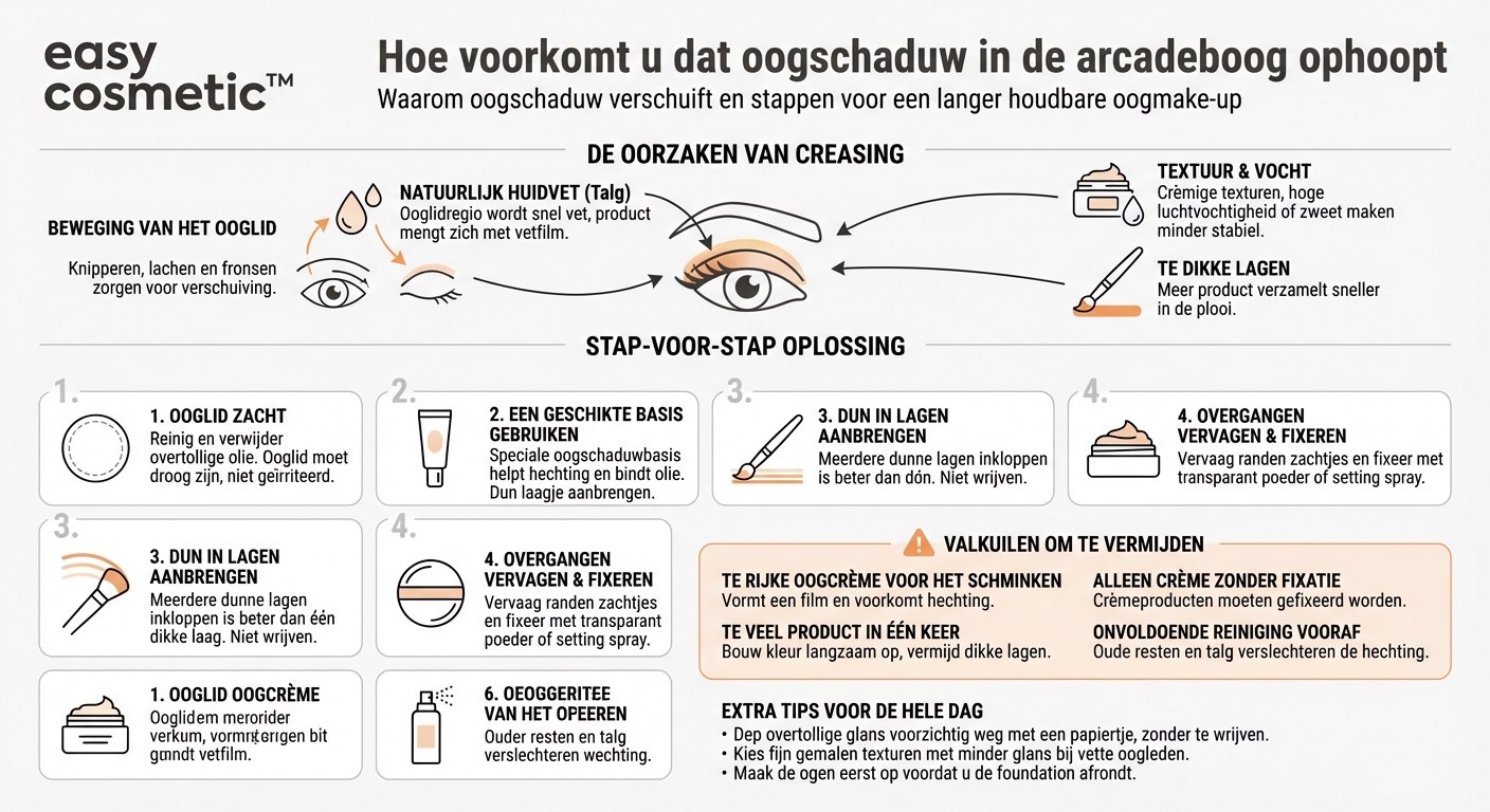 Hoe voorkom ik dat oogschaduw in de arcadeboog gaat creasen?