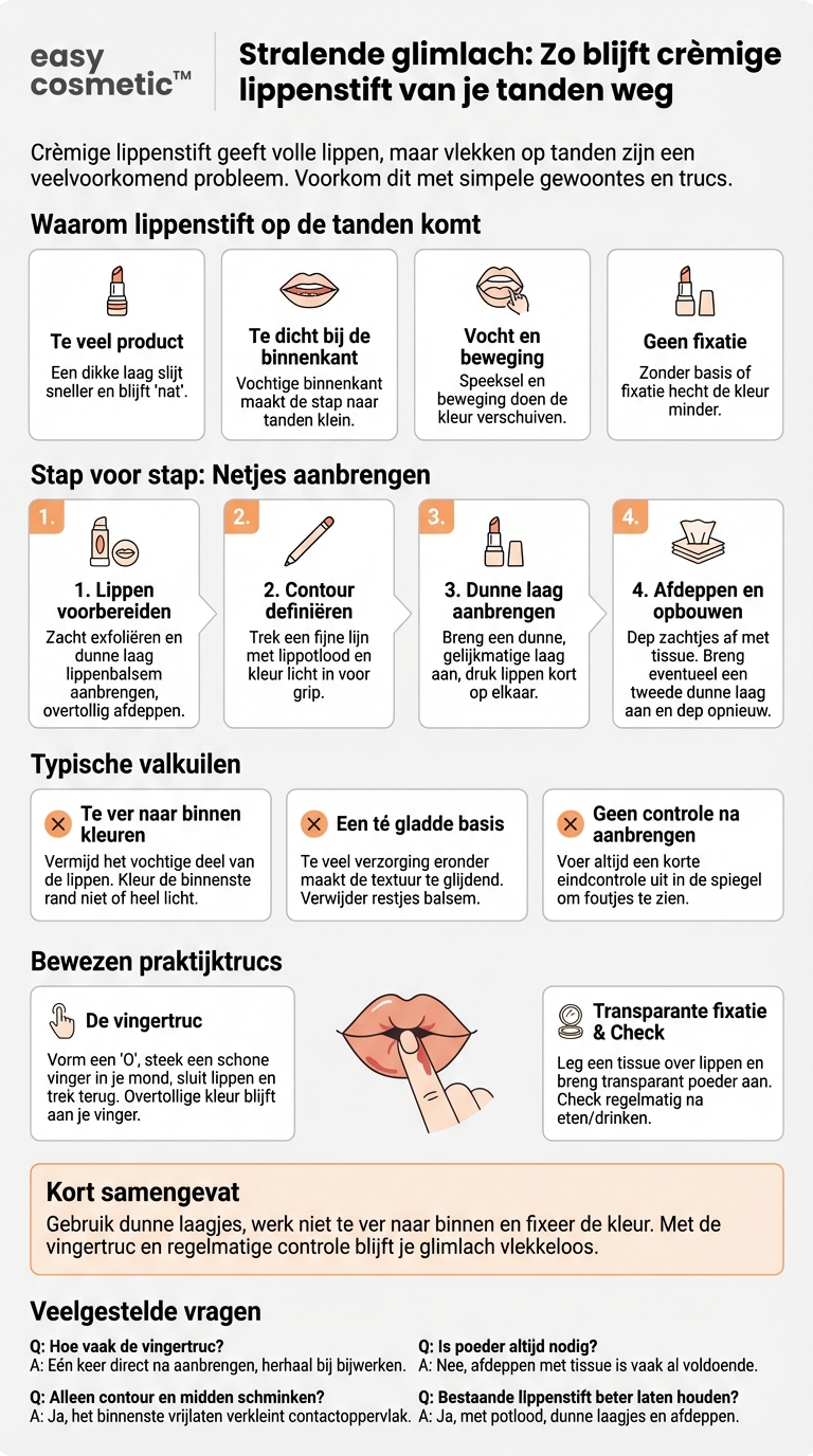 Hoe voorkom ik dat romige lipstick op mijn tanden terechtkomt?