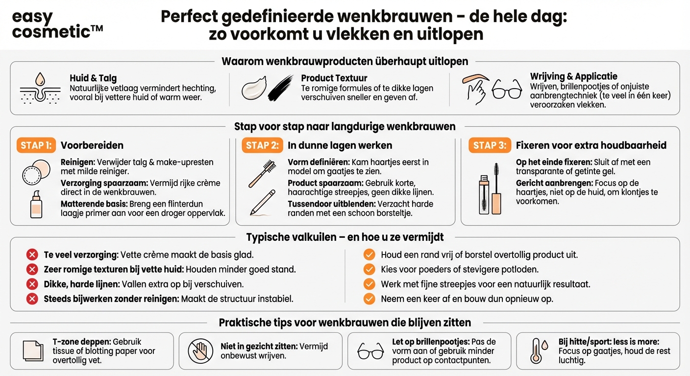Hoe voorkom ik dat wenkbrauwproducten in de loop van de dag vlekken of uitlopen?