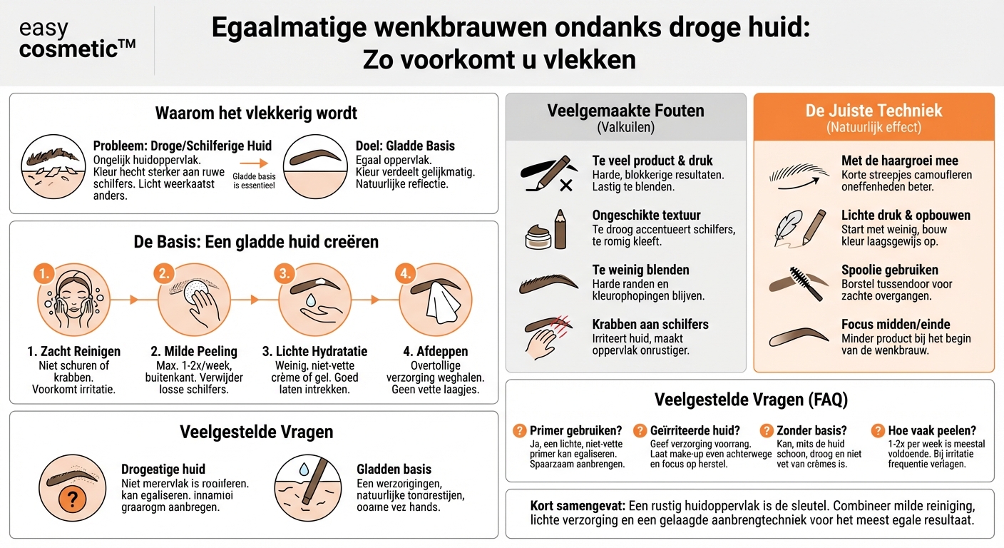 Hoe voorkom ik dat wenkbrauwproducten vlekkerig lijken op droge of schilferige plekjes?