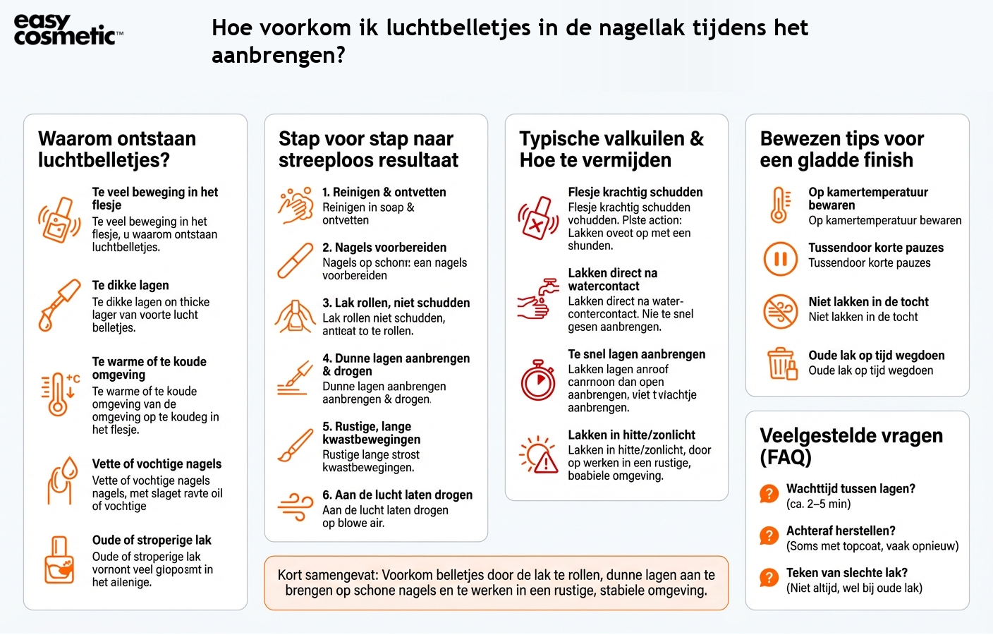 Hoe voorkom ik luchtbelletjes in de nagellak tijdens het aanbrengen?