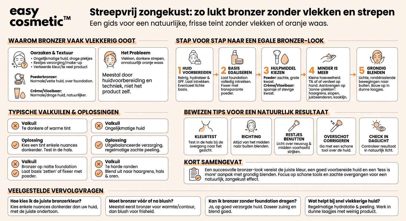 Hoe voorkom ik vlekken of strepen bij het aanbrengen van bronzer?