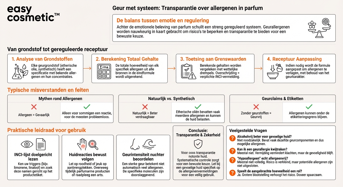 Hoe worden allergenen in parfums geïdentificeerd en hoe verwerken parfumeurs deze in de technische receptuur?
