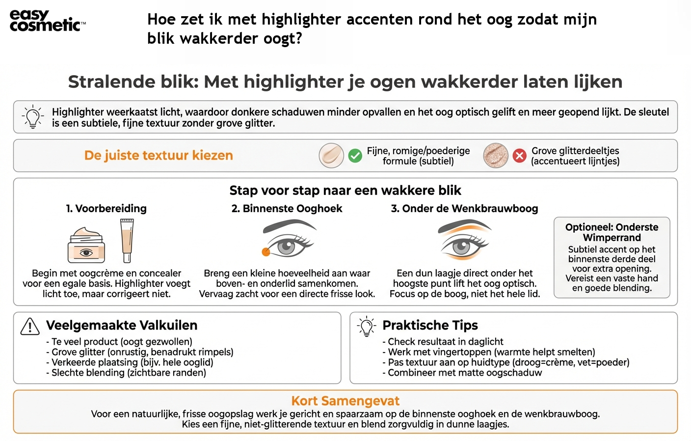 Hoe zet ik met highlighter accenten rond het oog zodat mijn blik wakkerder oogt?