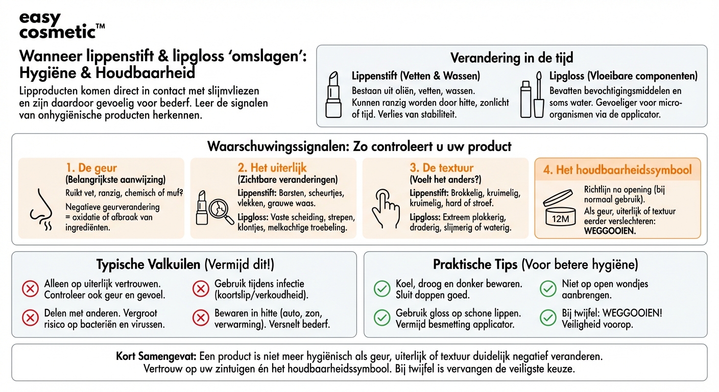 Hoe zie ik dat een lippenstift of lipgloss niet meer hygiënisch is?