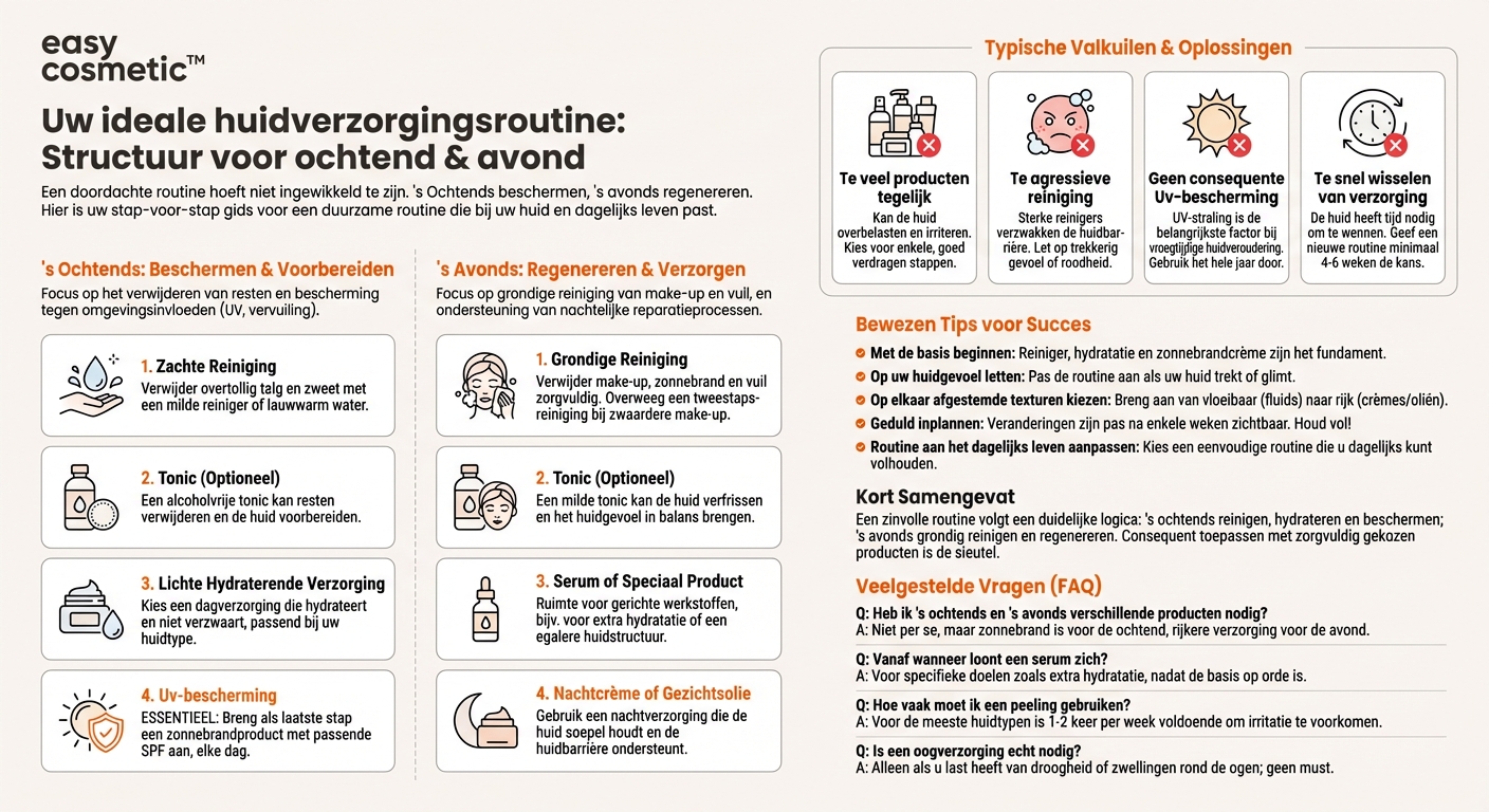 Hoe ziet een zinvolle huidverzorgingsroutine voor ’s ochtends en ’s avonds eruit?