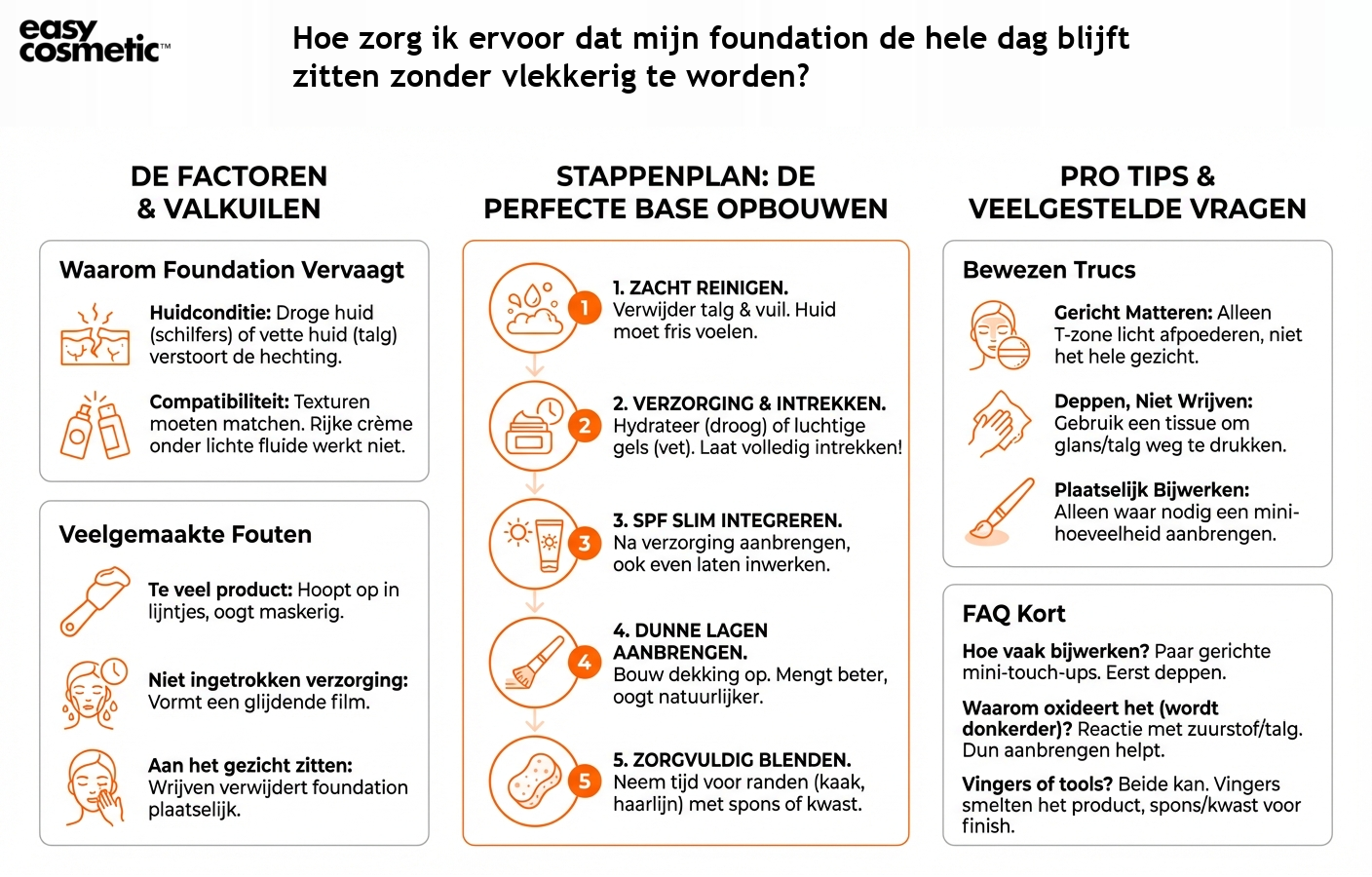 Hoe zorg ik ervoor dat mijn foundation de hele dag blijft zitten zonder vlekkerig te worden?