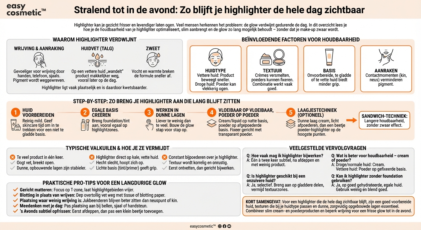 Hoe zorg ik ervoor dat mijn highlighter de hele dag blijft zitten?