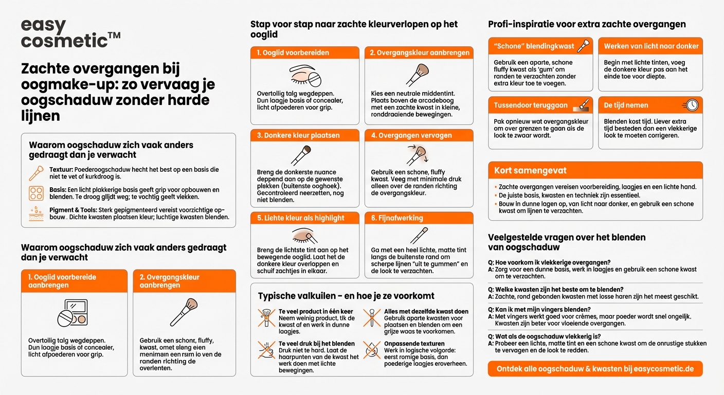 Hoe zorg ik voor een naadloze overgang tussen meerdere oogschaduwtinten zonder harde lijnen?