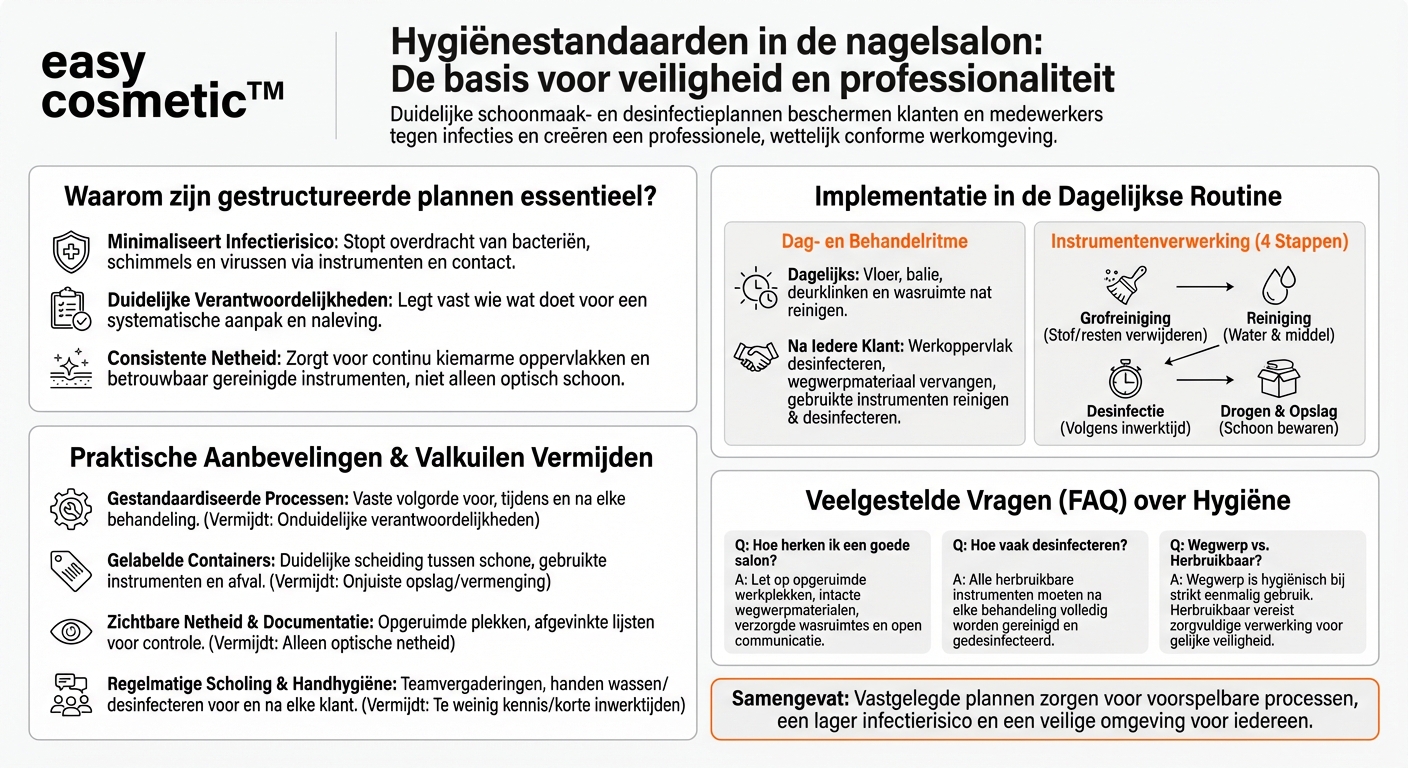 Hoe zou een nagelstudio met reinigings- en desinfectieplannen moeten werken?