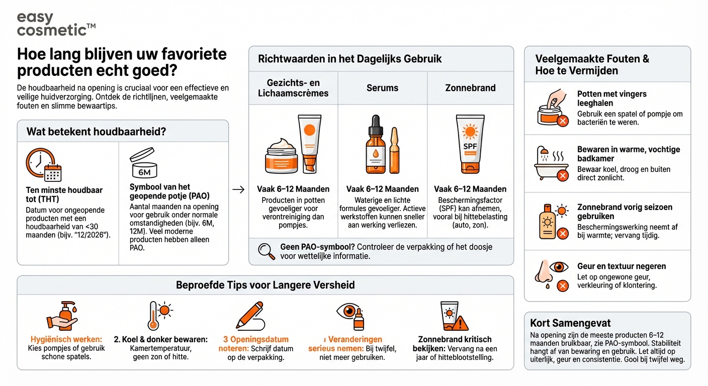Hoelang kan ik crèmes, serums en zonnebrand gebruiken nadat ze zijn geopend?