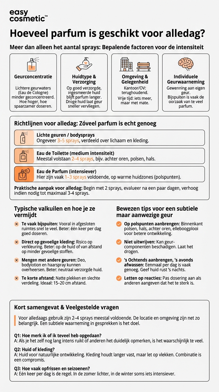 Hoeveel sprays parfum zijn geschikt voor dagelijks gebruik?