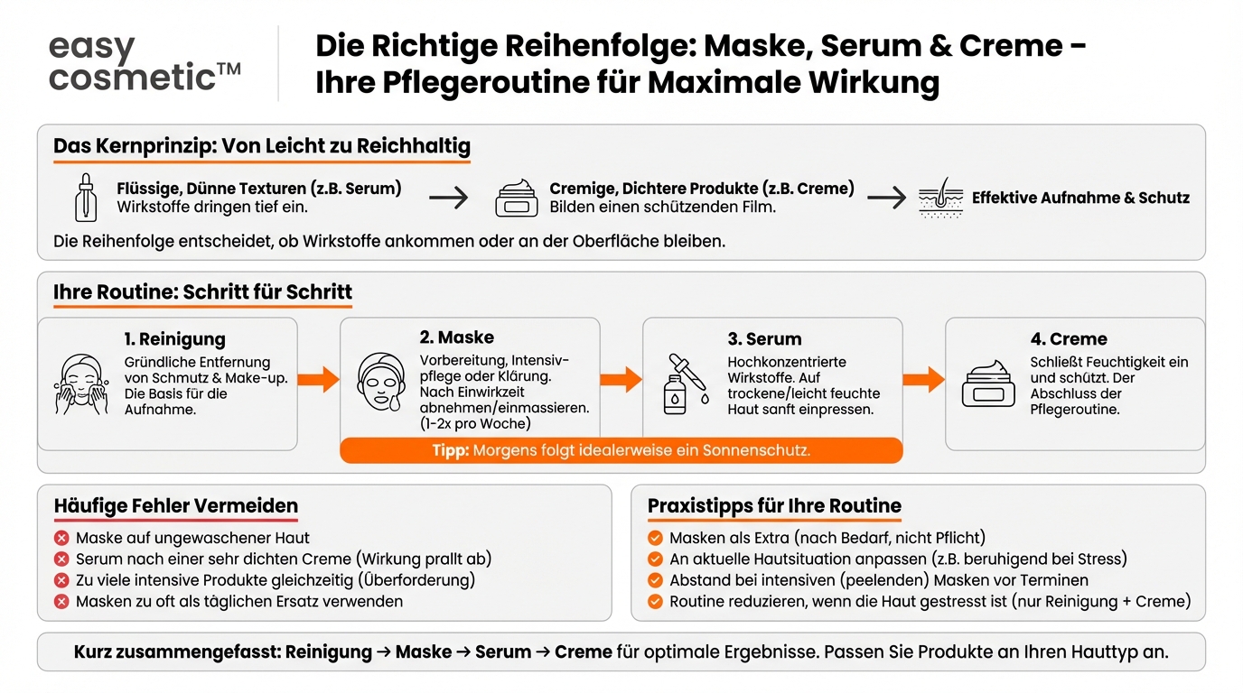 In welcher Reihenfolge trage ich Maske, Serum und Creme in meiner Routine auf?