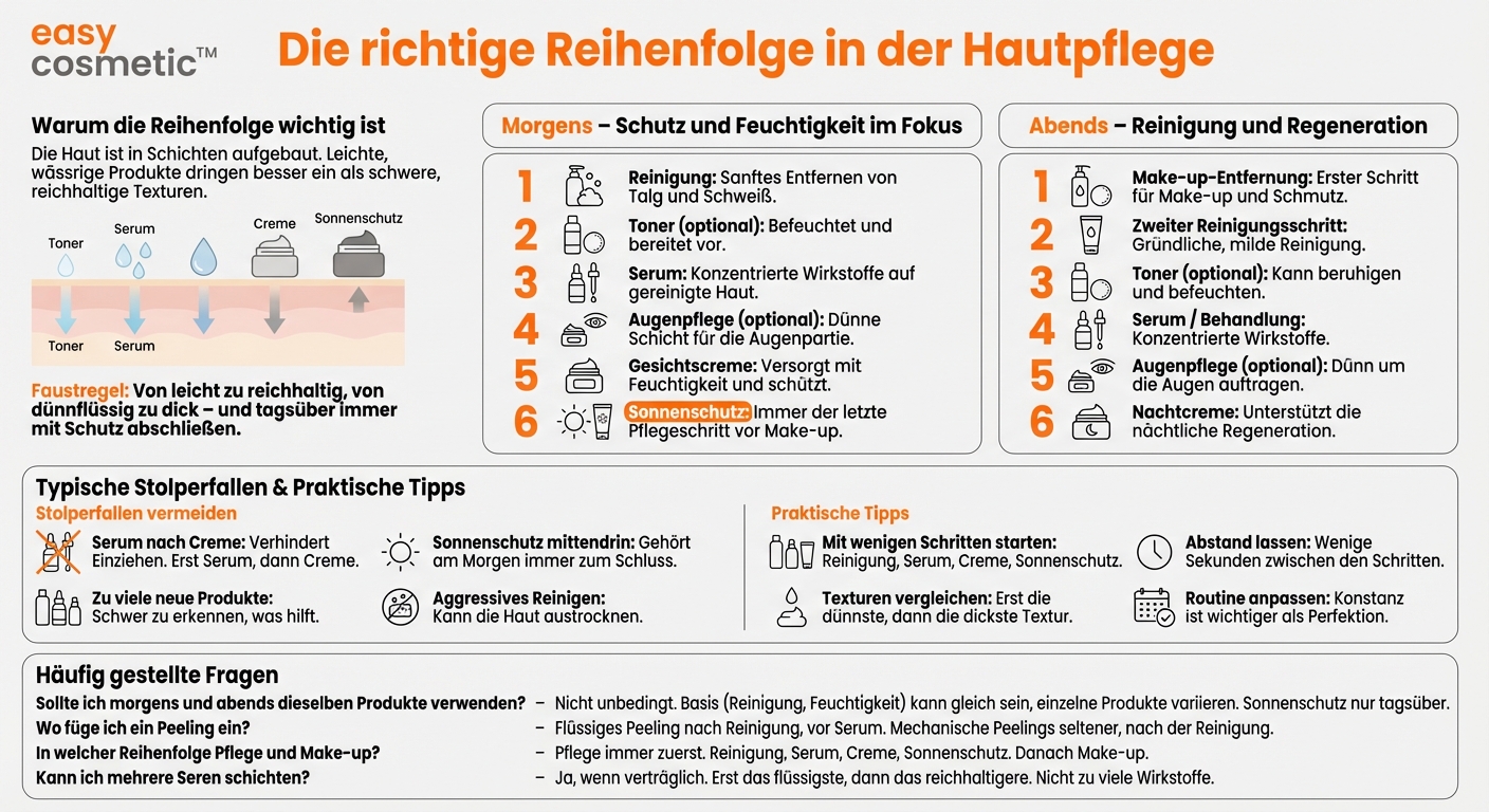 In welcher Reihenfolge trage ich meine Pflegeprodukte korrekt auf?