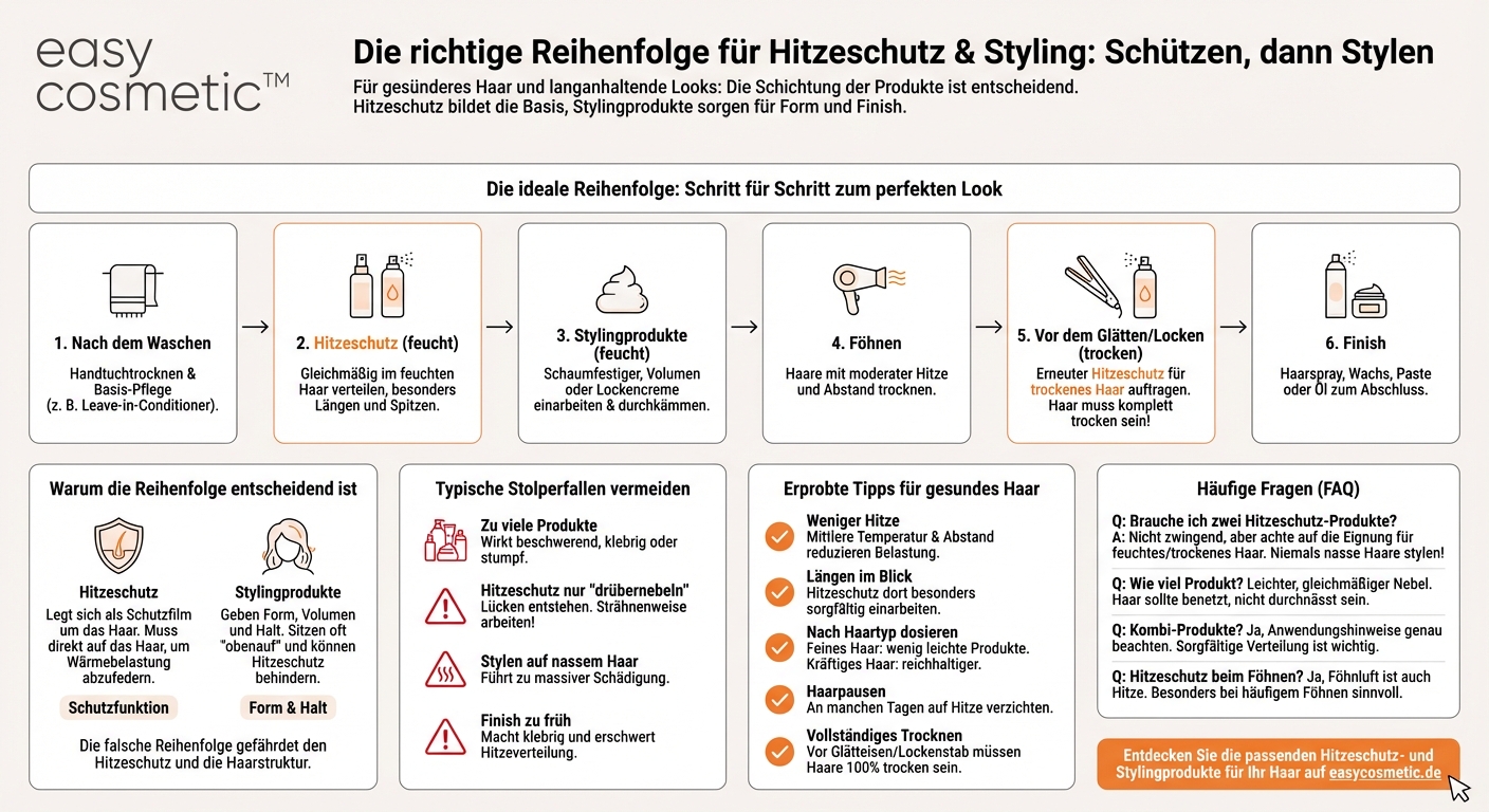 In welcher Reihenfolge trage ich Styling- und Hitzeschutzprodukte am besten auf?