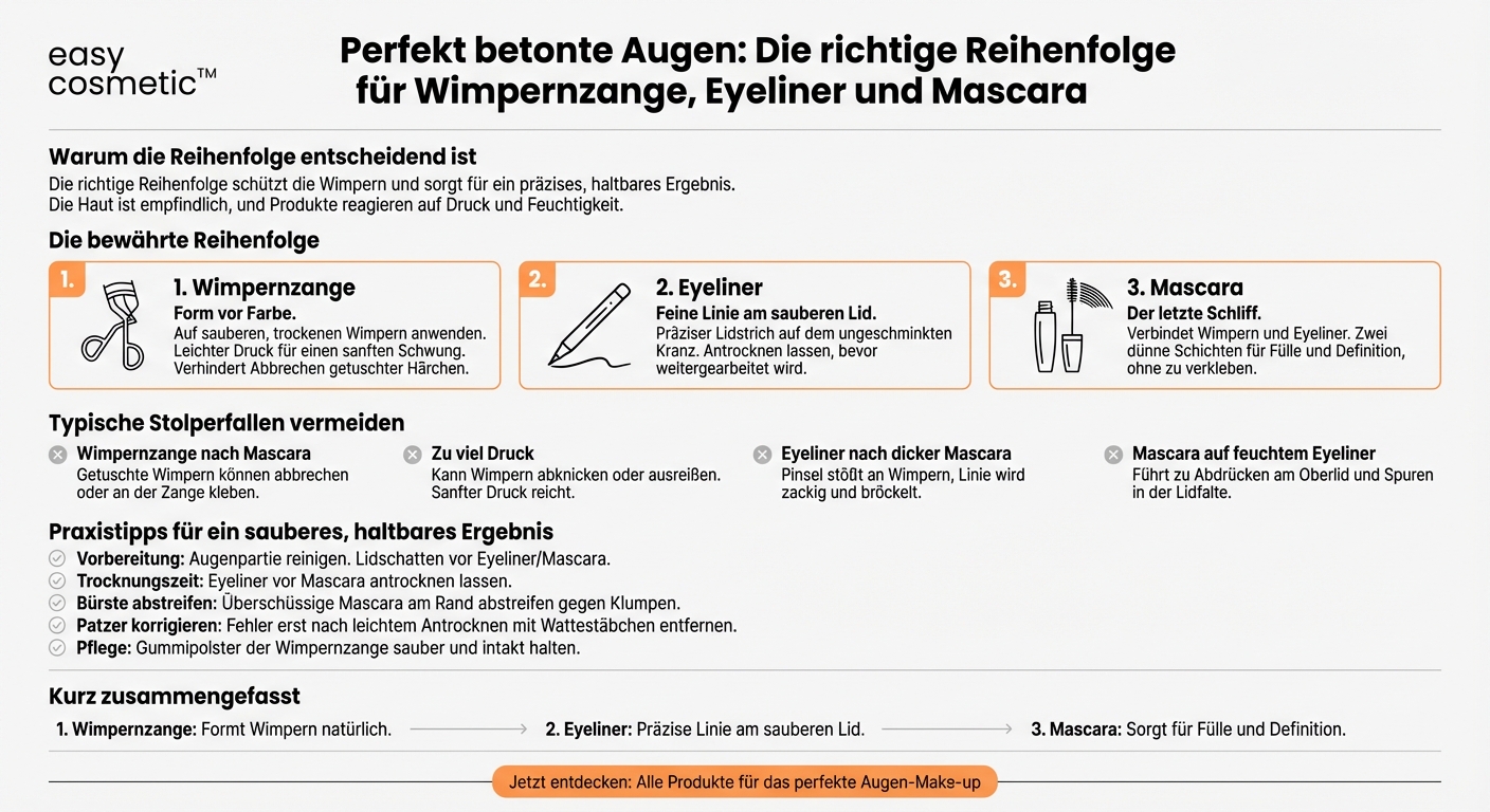In welcher Reihenfolge verwende ich Mascara, Wimpernzange und Eyeliner im Make-up-Routine?