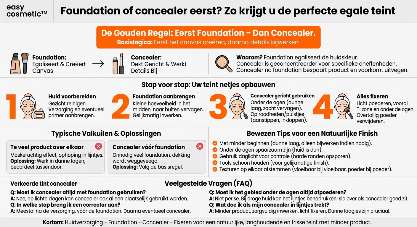 In welke volgorde breng ik foundation en concealer aan?