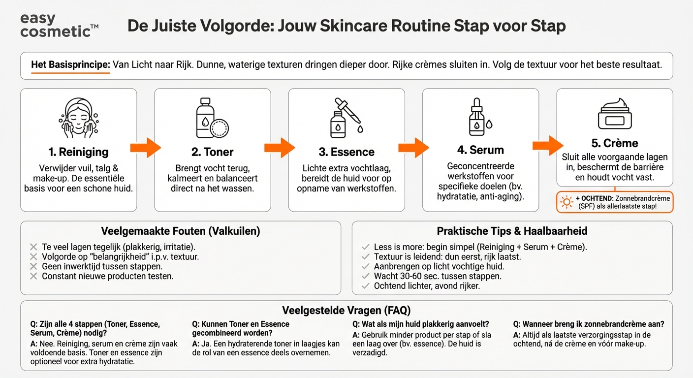 In welke volgorde breng ik toner, essence, serum en crème aan?