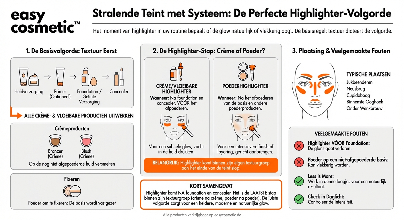 In welke volgorde in mijn make-uproutine gebruik ik highlighter?