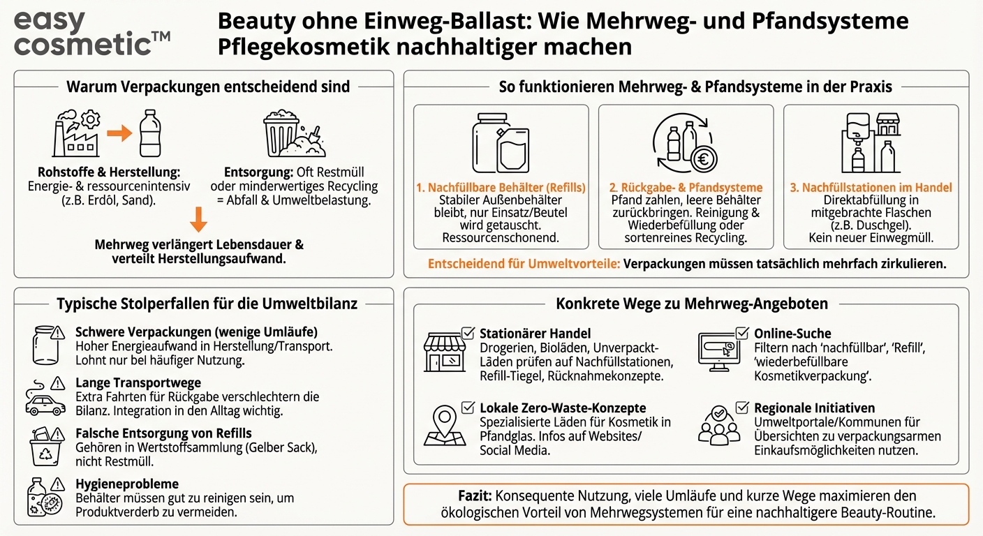 Inwiefern tragen Mehrweg- oder Pfandsysteme speziell für Pflegekosmetikverpackungen zu mehr Nachhaltigkeit bei und wo finde ich solche Angebote?