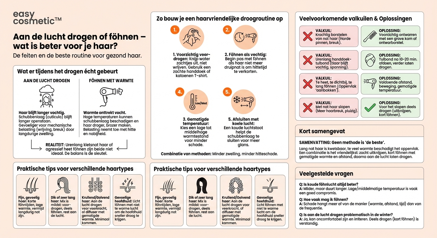 Is aan de lucht laten drogen beter voor de haargezondheid dan föhnen met warme lucht?