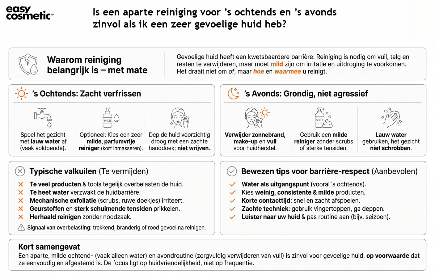 Is een aparte reiniging voor ’s ochtends en ’s avonds zinvol als ik een zeer gevoelige huid heb?