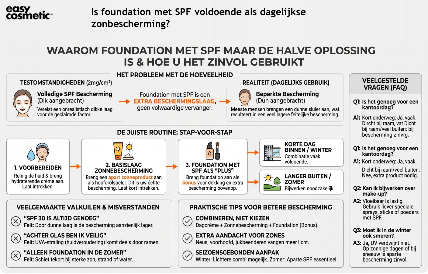 Is foundation met SPF voldoende als dagelijkse zonbescherming?
