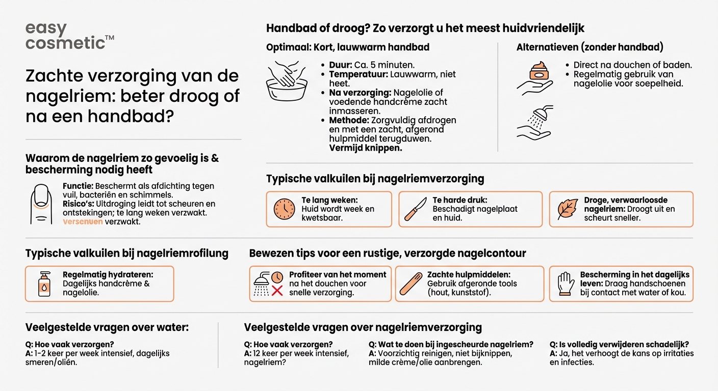 Is het beter om de nagelriem droog te verzorgen of na een handbad?
