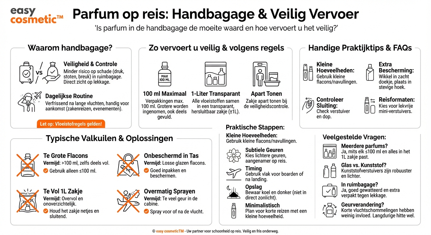 Is het handig om parfums in de handbagage mee te nemen op reis, en hoe vervoer ik ze het beste?