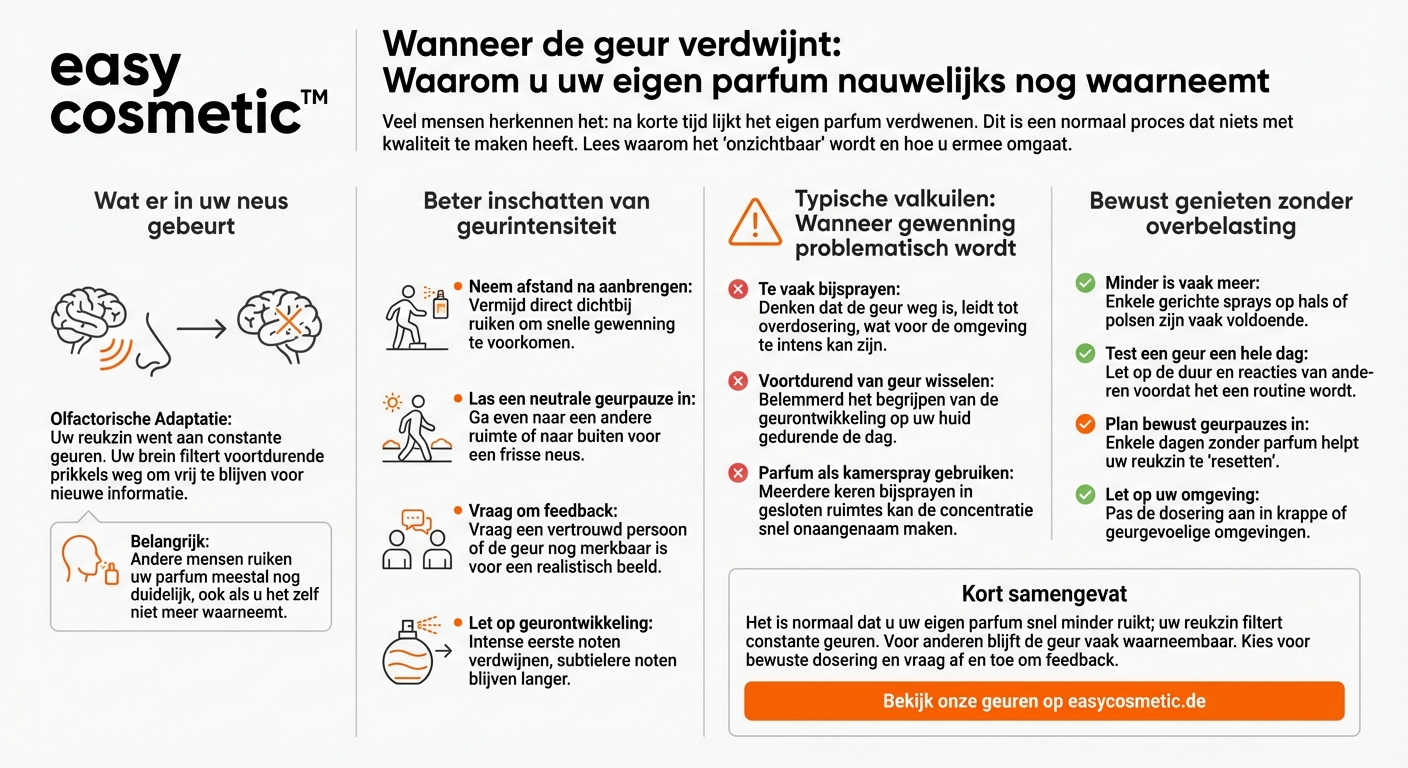 Is het normaal dat ik mijn eigen parfum na korte tijd niet meer ruik?