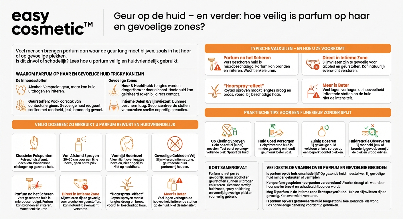 Is het schadelijk als parfum op het haar of op gevoelige zones wordt gesprayd?