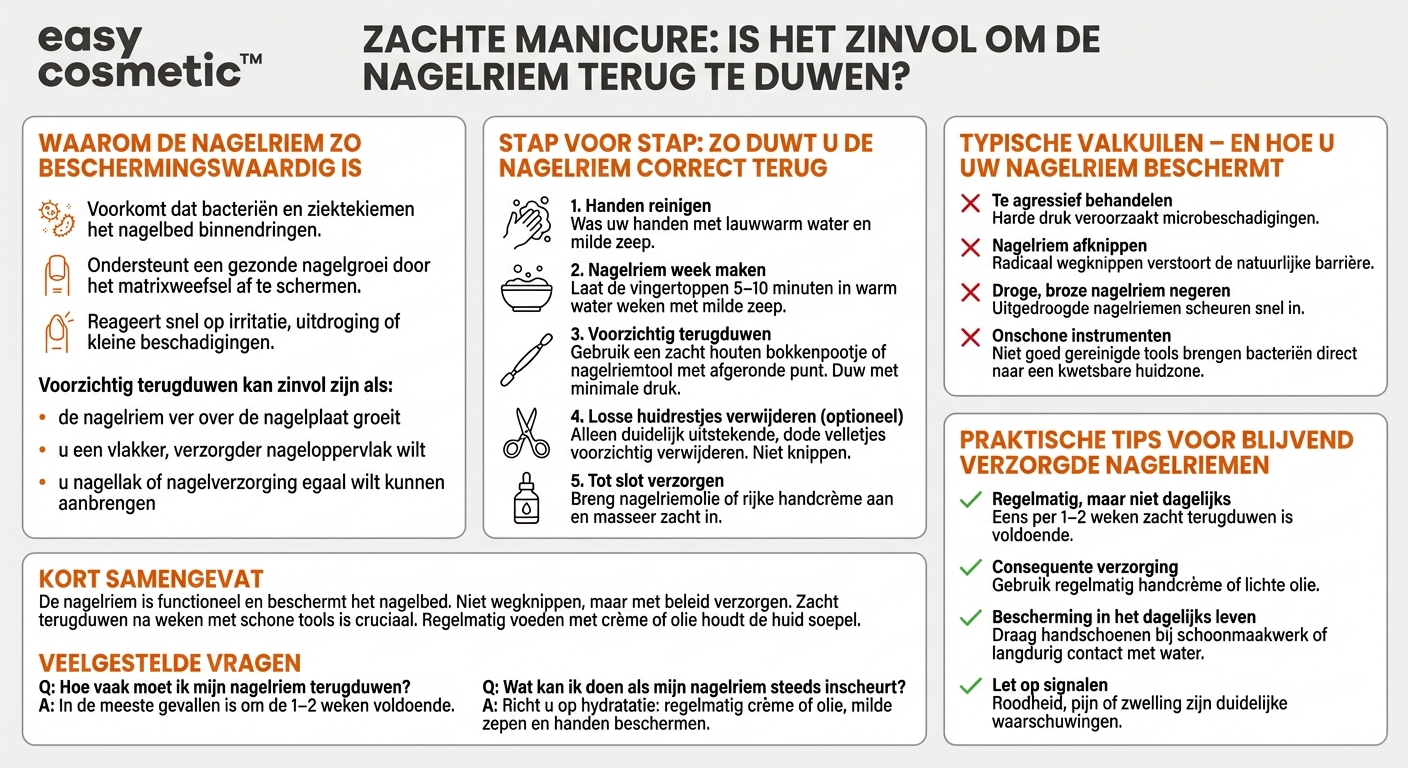 Is het zinvol om de nagelriem terug te duwen en zo ja, hoe doe ik dat op de juiste manier?