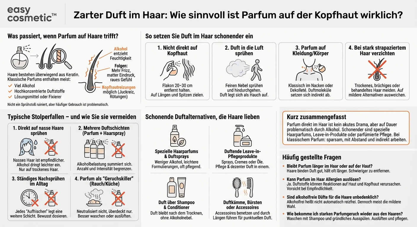 Ist es bedenklich, Parfum direkt auf die Haare zu sprühen, und gibt es schonendere Duftalternativen fürs Haar?