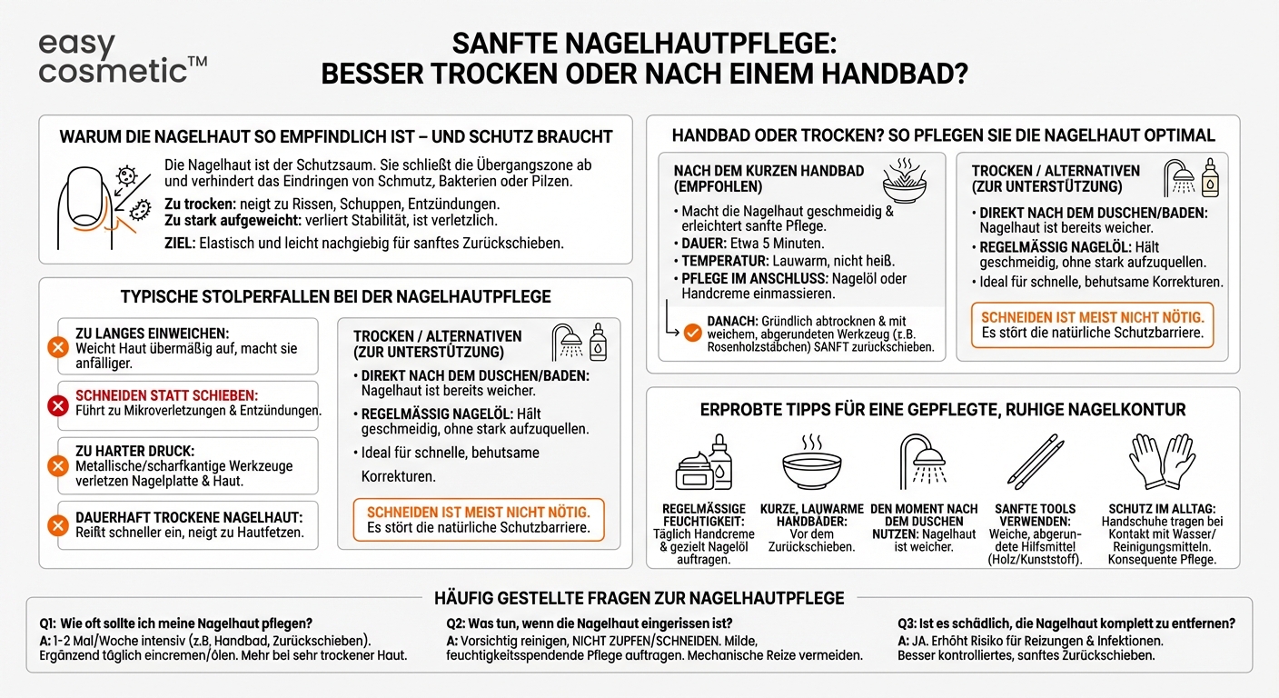 Ist es besser, die Nagelhaut trocken oder nach einem Handbad zu pflegen?